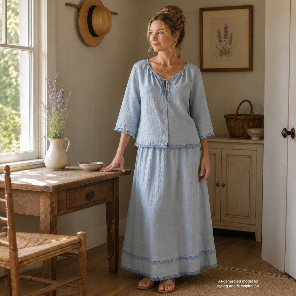Vintage Y2K Two Star Dog Hemp Skirt Set Blue Cottagecore Prairie TSD Outfit Sz S
